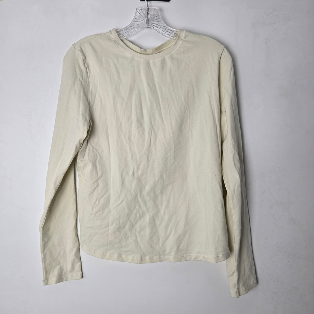 SKIMS Sz 2X Cotton Jersey Long Sleeve T Shirt Color Bone Stretchy Crew Neck - Picture 2 of 8